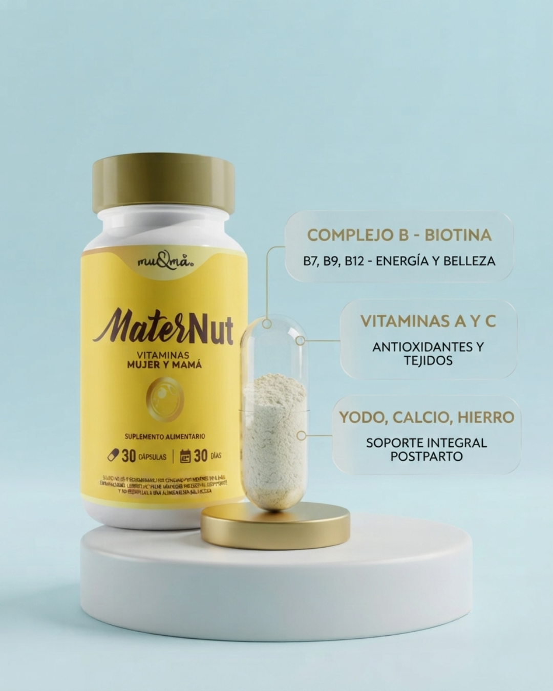 MaterNut — Multivitamínico + Biotina + Yodo (cochayuyo)