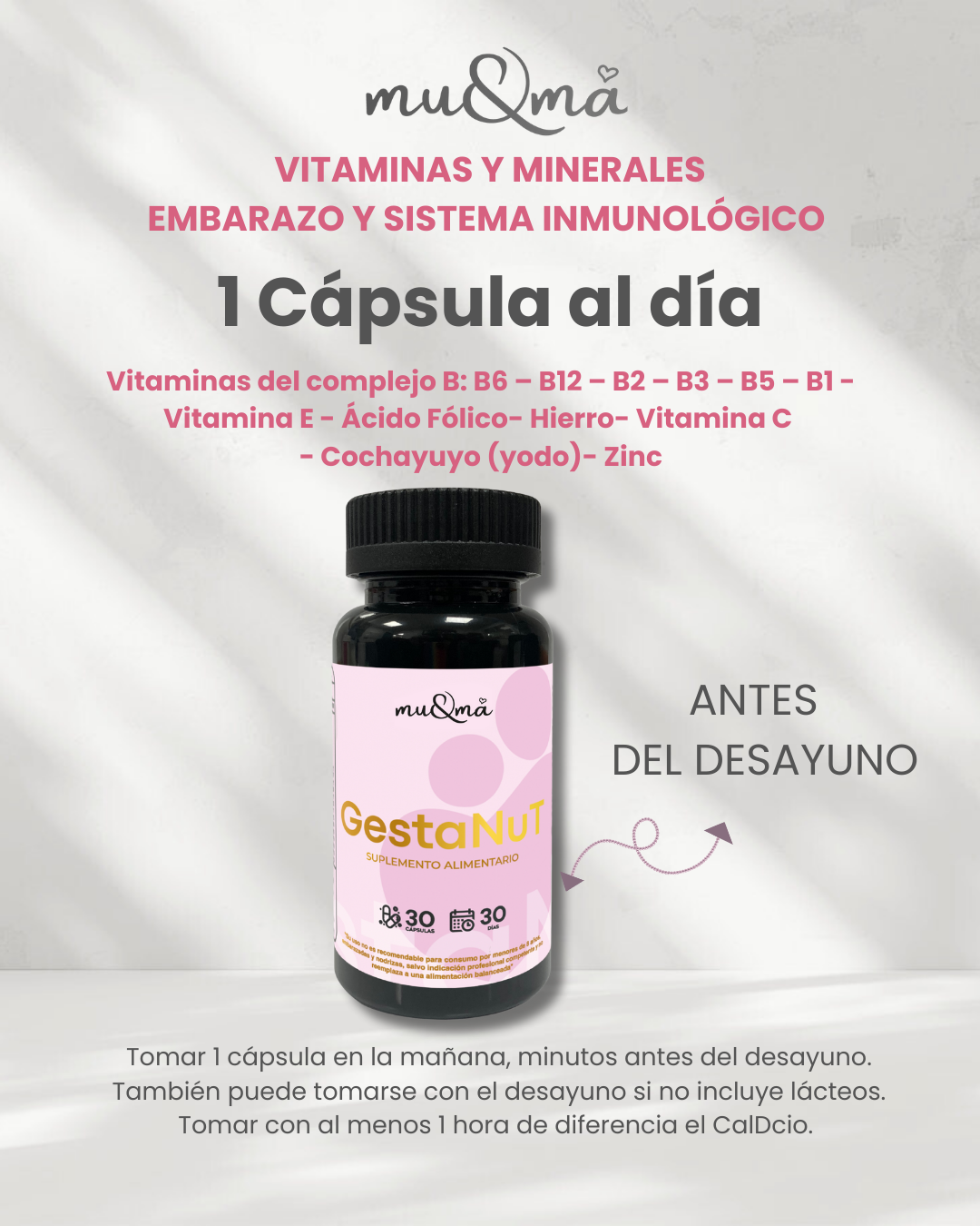 GestaNut — Vitaminas + Zinc + Yodo (cochayuyo) | Suplemento nutricional Embarazo - Imagen 3