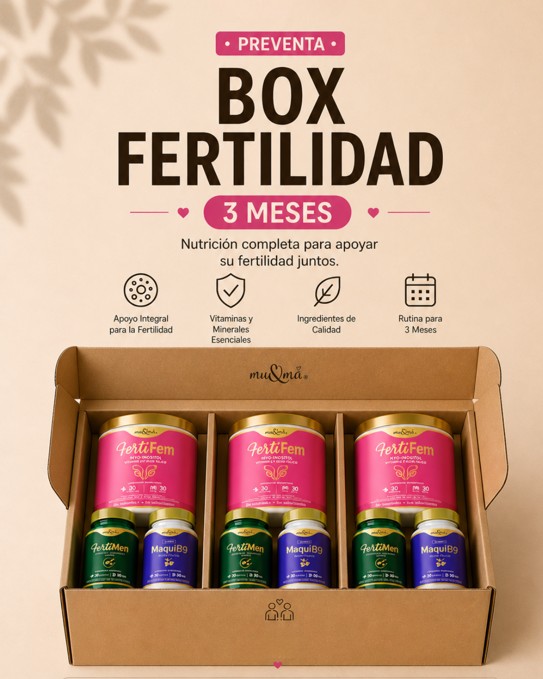 Box Fertilidad Parejas 3m — FertiFem + FertiMen + Maqui B9