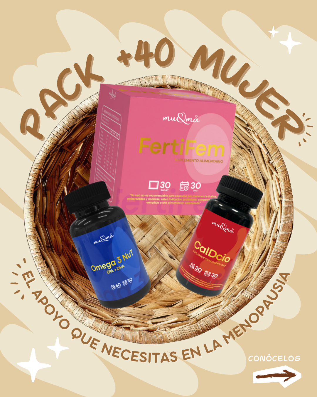 Pack +40 Mujeres — FertiFem+ CalDcio + Omega3nut | Suplementos Peri/Menopausia y Vitalidad - Imagen 2
